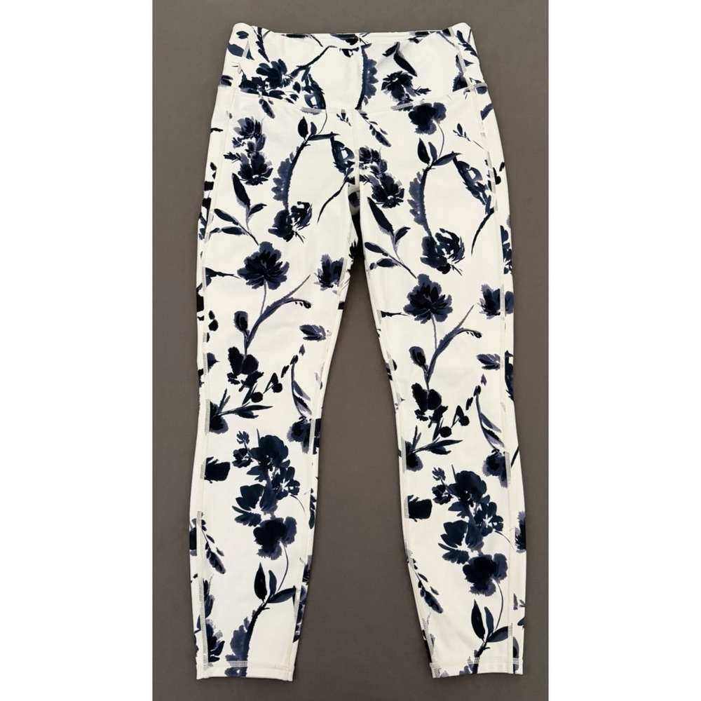 Athleta Leggings Womens Medium Stretch White Purple Elation Water Flower Floral